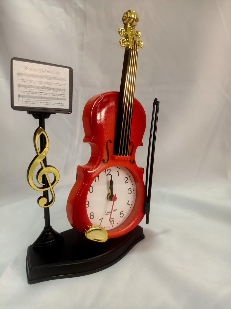 Sri Sainath Enterprises Guitar Design Table Clock / RED Colour Table Clock with ALARAM / Size:- 9.5 in Height, 3.5 in Width.