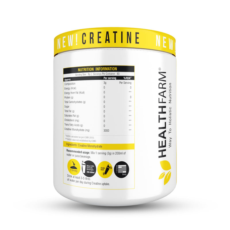 Healthfarm Creatine Monohydrate Powder - 3g of Micronized Creatine Powder per Serving, Creatine Pre Workout, Creatine for Building Muscle, Creatine Monohydrate (250 gram)