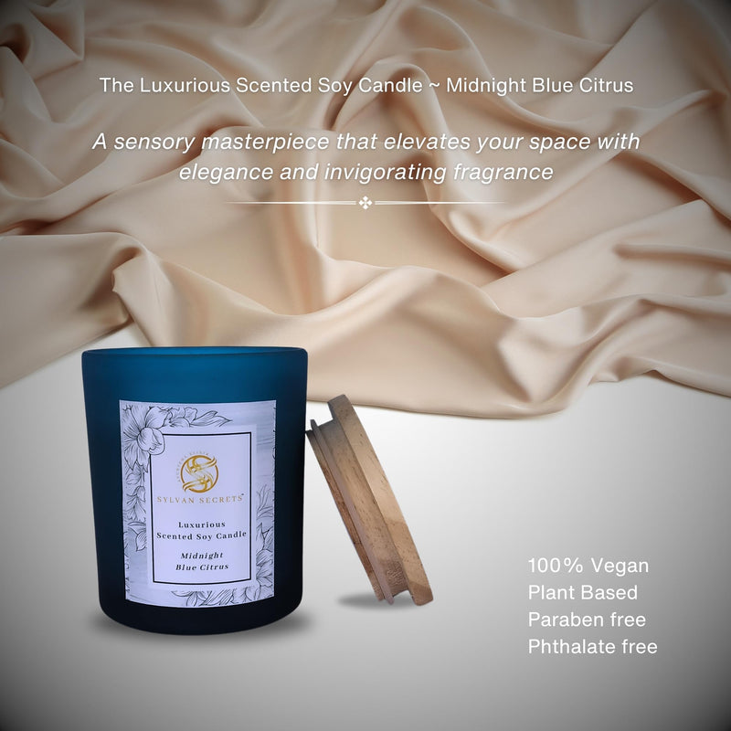 Sylvan Secrets Luxurious Scented Soy Candle Midnight Blue Citrus | Pure & Natural Oil & Fragrance | Exotic & Refreshing Aroma | 180 gm