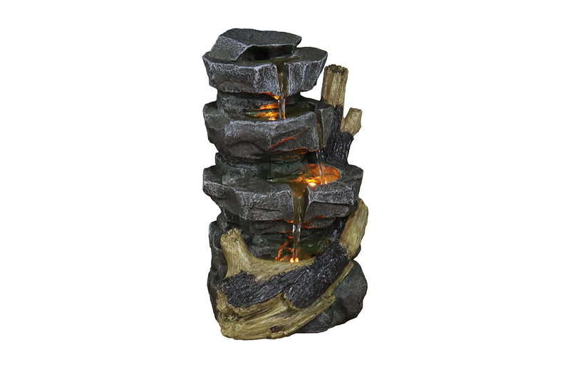 Tabletop Water Fountain with LED Lights -4 Step Rock Falls Indoor Waterfall Feature