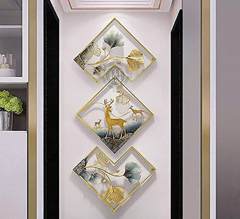 Z M Metal Wall Art Wall Sculpture Wall Hanging Showpiece Perfect For Home Decor, Hotel (DEAR) Set of 3