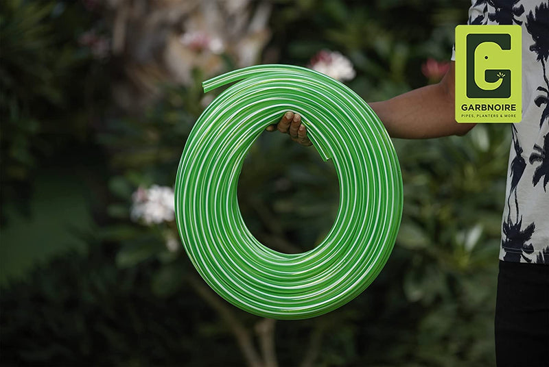 Garbnoire 5M 0.75Inch PVC Green Striped Pipe| Lightweight, Durable & Flexible| Accessories Hose Connector & Clamps| Watering Garden, Cleaning| Outdoor-Indoor Use (5 Meter (16.4 ft))