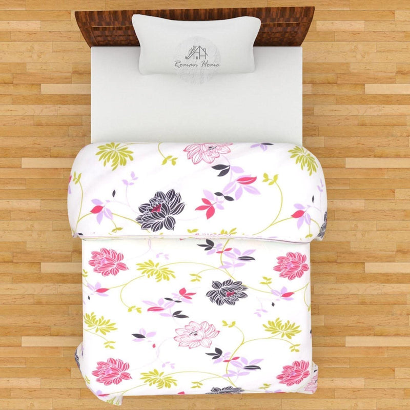 ROMAN HOME Flowers Print 40% Cotton & 60% Microfiber Single Bed Reversible AC Blanket/AC Dohar 240x210cm.(Fancy Flower)