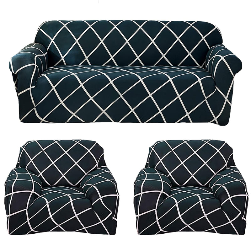 Gifts Island® Sofa Cover 3 Seater and 2 Seater Fully Covered Universal 5 Seater Sofa Cover Non-Slip Sticky Elastic Stretchable Sofa Set Slipcover Protector for (3+1+1 Seater), Peacock Grill