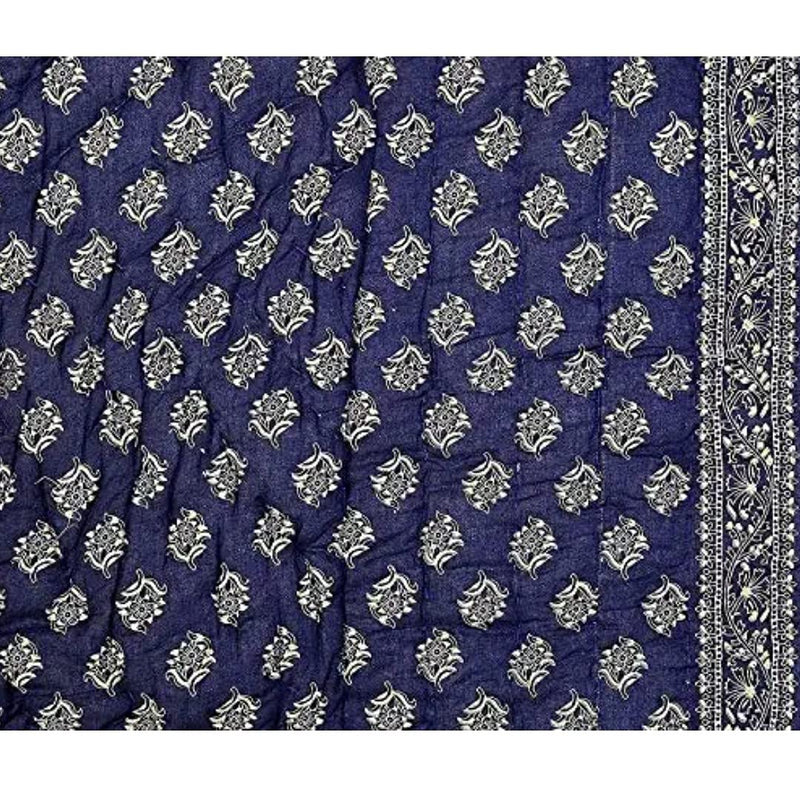 THROW KING Rajasthani Reversible Hand Made King Size Pure Cotton Soft and Cozy Light Weight Single Bed Jaipuri razai,Quilt,Blanket,Dohar,Duvet-Blue