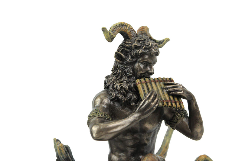 Veronese Design 9 1/2 Inch Pan Playing Flute Cold Cast Resin Bronze Finish Statue Home Decor