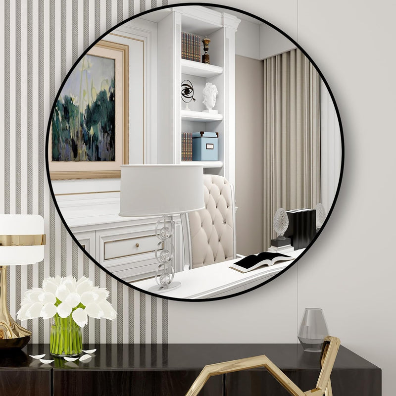 THING MAKER 14inch Gold Round Wall Mounted Home Decor Mirror for Bedroom Entryways, Washrooms, Living Rooms (Black, 14inch)