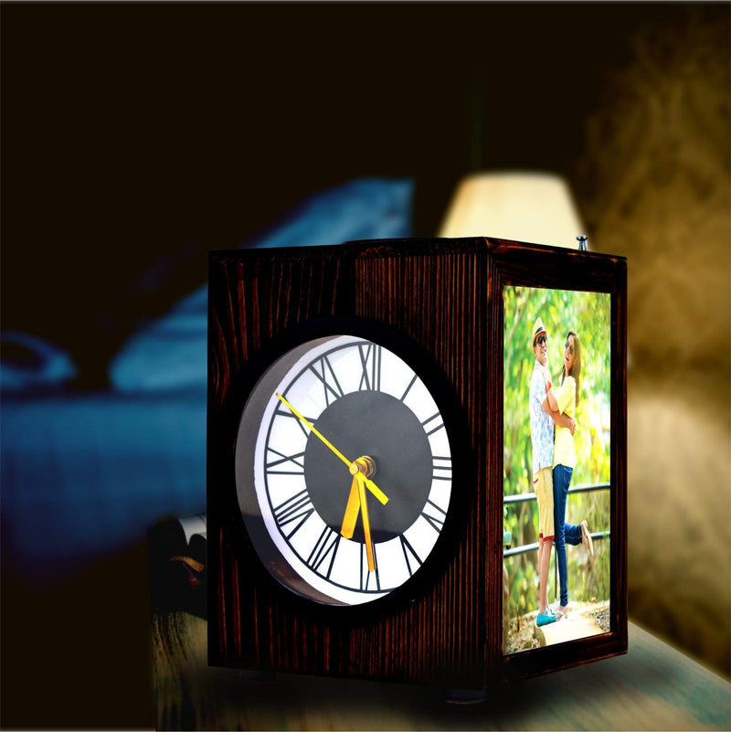 ZOCI VOCI Harmony | 2 Photos Table Lamp with BT Speaker, FM Radio, USB, microSD Card Slot, Music System with Remote Control & LED Clock | Home Decor Photo Lamp | Raw Wooden Finish