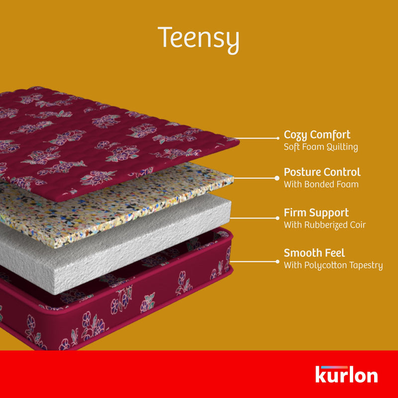 Kurl-On Mattress | Teensy | Orthopedic 4-Inch Single Size Bed Mattress (72x36x4 Inches, Medium Firm Support), Bonded Foam, Orthopedic Mattress.