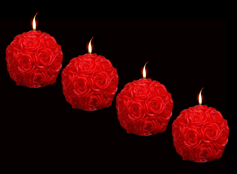 atorakushon® Smokeless Scented Pack of 4 Red Rose Flower Ball Shape Designer Candle for Living Room, Hall Room, Dinner Table,Birthday Party