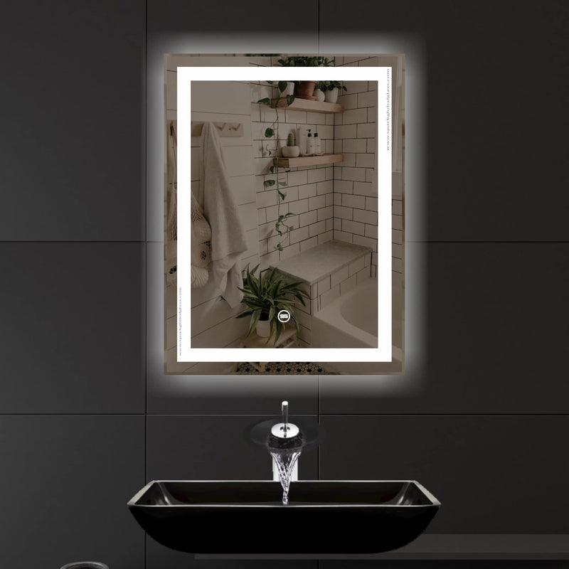 Spark Glass Rectangular LED Touch Sensor Mirror, Wall Mounted Mirror for Bathroom, Bedroom & Makeup Room (Dual Light with dimmer, Led Colour: White, Warm White, & Mix Light) (18x24 Inch)