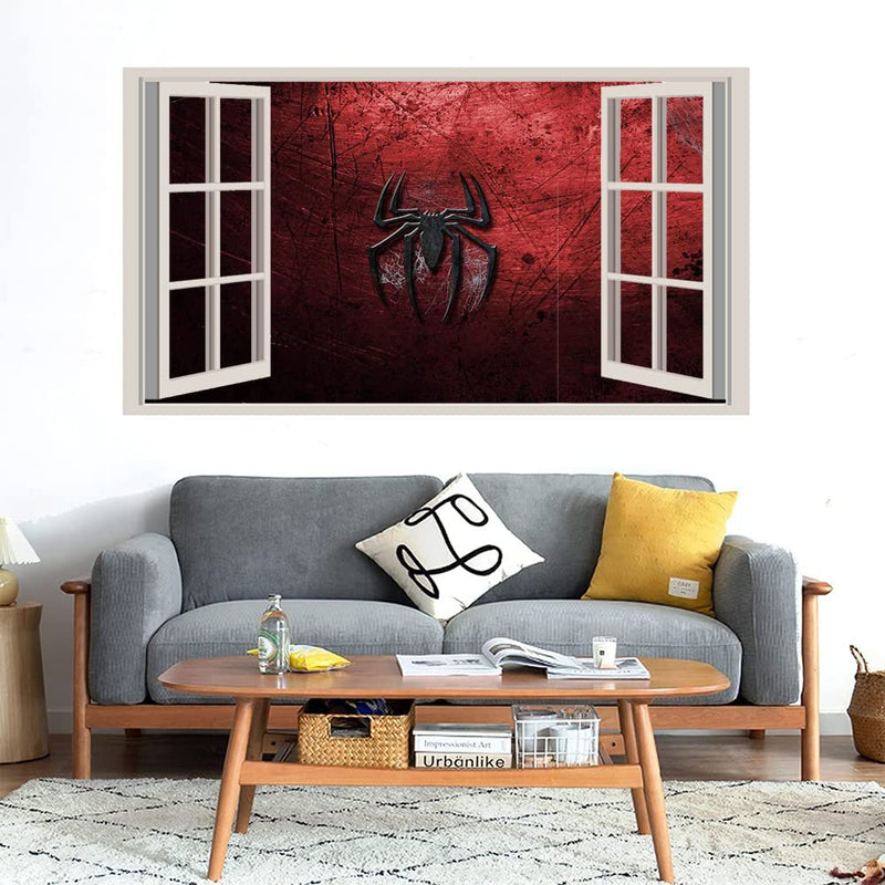 GADGETS WRAP Printed Wall Decal Sticker Fake Window Style Decal (90cm x 50cm) - Red Black Spider