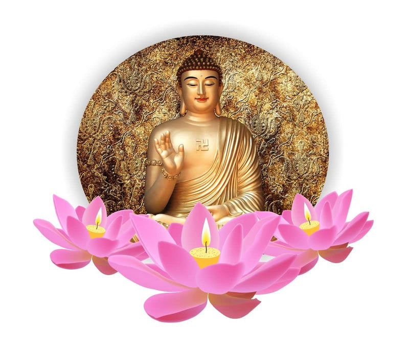 Decor Kraft Golden Budha with Lotus Wall Sticker & Decal,Size- 58 Cm X 55 Cm,Religious