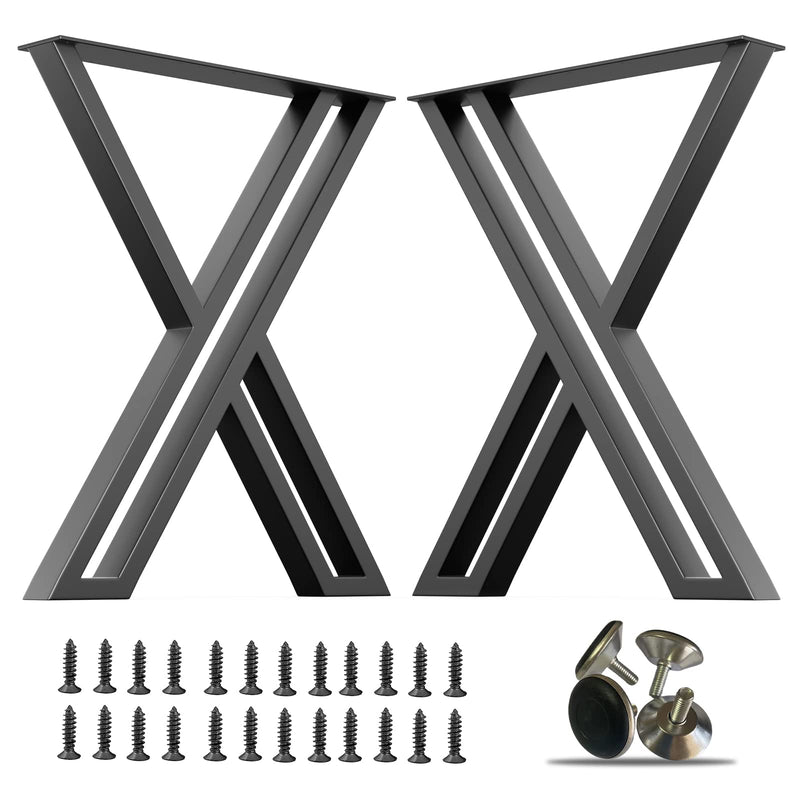 PHWOTAN Metal Table Legs for Table, X-Shaped Industrial Desk Legs 28 Inch, Set of 2 Heavy Duty Furniture Legs for Dining Table, Office Desk, Coffee Table, Console Table(28" H X24 W)
