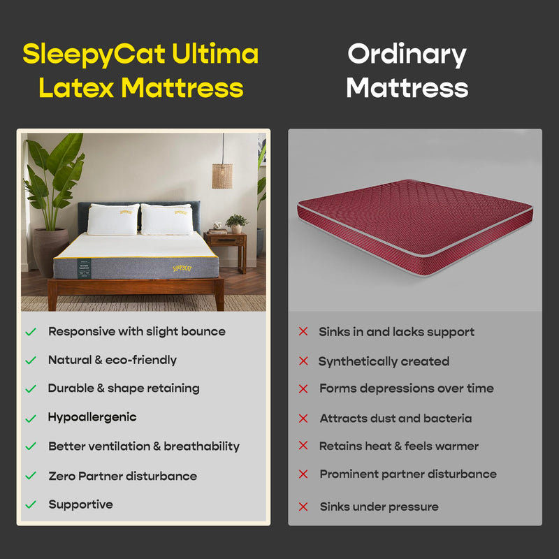 SleepyCat Ultima Natural Latex Mattress - Medium Soft | eco-INSTITUT Certified - 100% Organic Latex | Washable Zipper Cover | Single Bed Mattress (Single Size, 72x30x8 Inches)