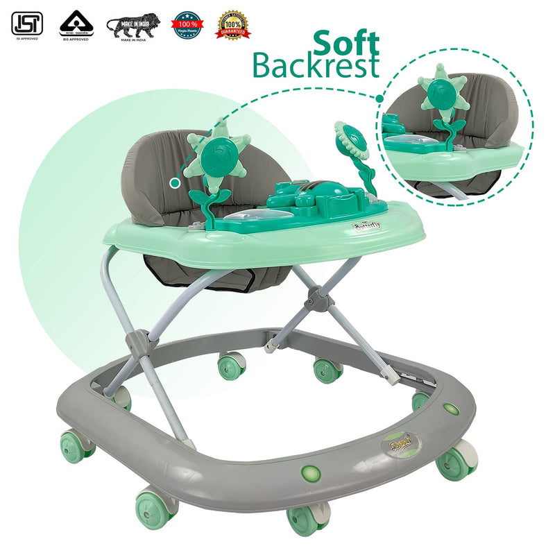 Dash Butterfly Baby Walker with 3 Position Adjustable Height Music & Light, Foldable Activity Walker, Baby 6-18 Months boy, Walker for Kids (Capacity 20kg | Green)