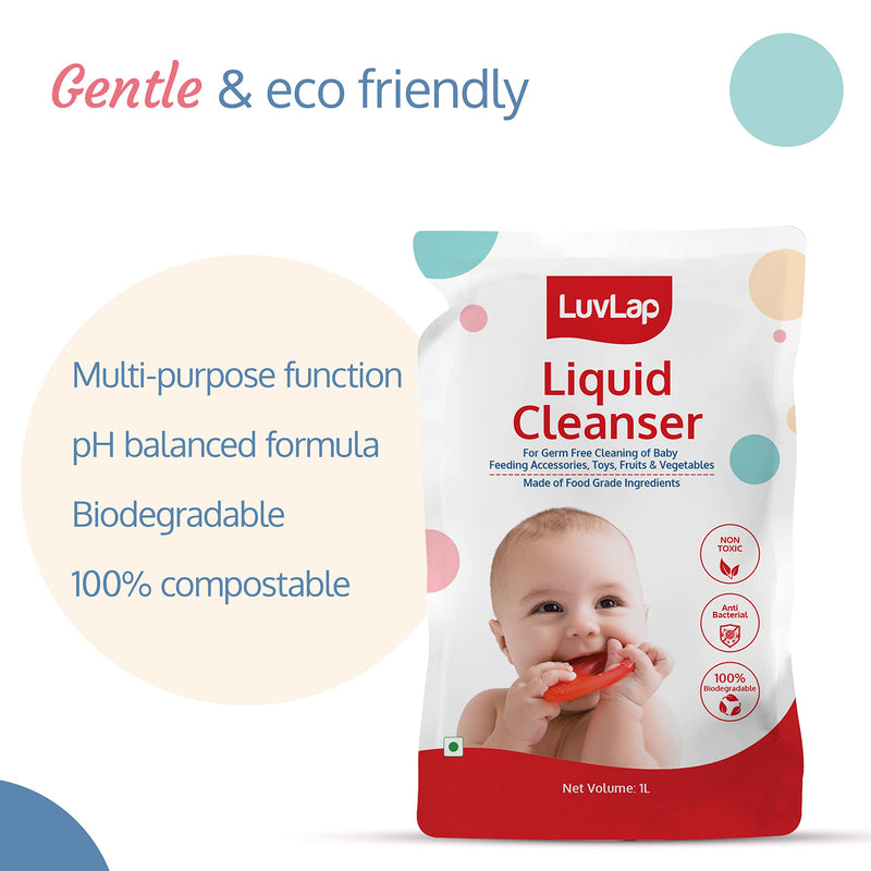 Luv Lap Liquid Cleanser Refill, Anti-Bacterial, Food Grade, For Baby Bottles, Accessories And Vegetables, 1000ml (Clear)