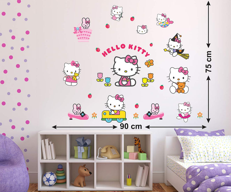 Wallzone Hello Kitty Multi Large Wallsticker for Home Decorations (90 cm x 75 cm)