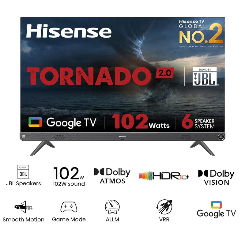 Hisense 126 cm (50 inches) Tornado 2.0 Series 4K Ultra HD Smart LED Google TV 50A7H (Metal Gray)