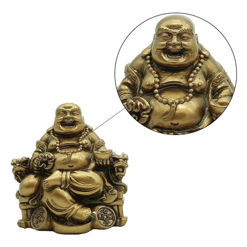 Chinese Handicrafts Resin Laughing Buddha Sitting on Dragon Chair Sculpture Wealth Lucky Statue Home Decoration Gift