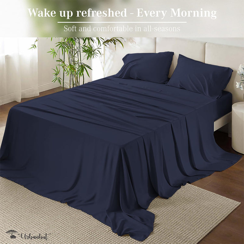 Urban Hut Egyptian Cotton Sheets Set (4 Piece) 800 Thread Count - Bedspread Deep Pocket Premium Bedding Set, Luxury Bed Sheets for Hotel Collection Soft Sateen Weave (King, Navy Blue)