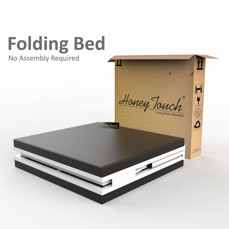 Honey Touch Metal Folding Bed Single Size With Mattress For Sleeping Guest Bed Easily Storable (White, Double Layer Foam), 46 Centimeters