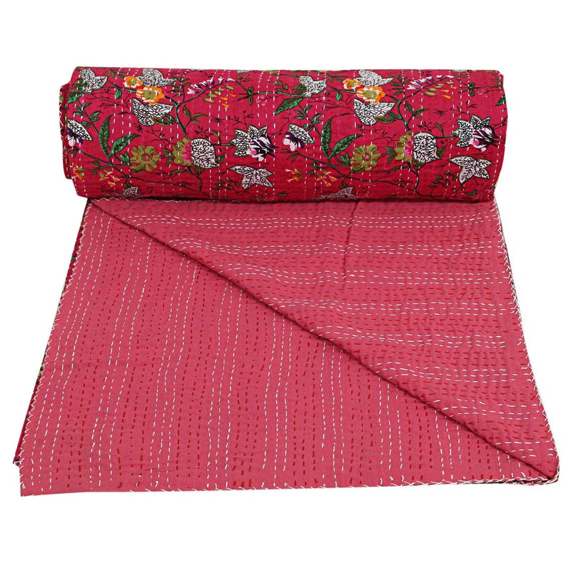 TI AMO Handmade Multi Color Printed Kantha Quilt 60x90 Inch Kantha Coverlet Throw Kantha Gudari