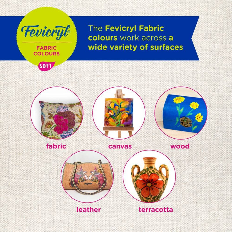 Pidilite Fevicryl Fabric Colour Kit- 20ml for Fabric Painting (10 X 20ml, Multicolour), Diwali Gift for artists, children, boys & girls