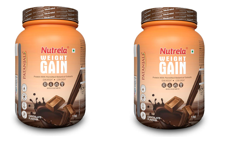 Nutrela Weight Gainer - 1kg Chocolate Flavor (Pack of 2) | 20g Protein, 66.8 Carbs | Ideal for Athlete, Men, Women & Kids above 10 Year