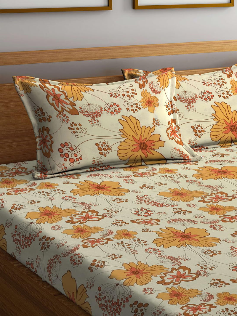 Bombay Dyeing Marigold104TC King Size Cotton One Double Bed sheet with Two Pillow Cover