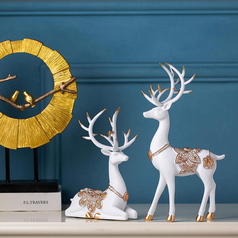 Xtore Creative Resin Golden and White Reindeer Sculptures | Beautiful Home Decor | Lifts up Energy of Your Room (Pack of 2, White)