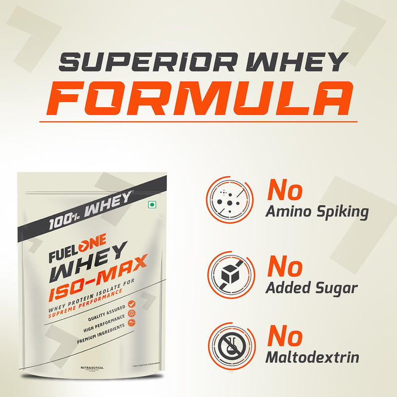 FUELONE Whey Iso-Max, Whey Protein Isolate, 31G Protein (Unflavoured, 1Kg / 2.2Lb), No Added Sugars Or Maltodextrin