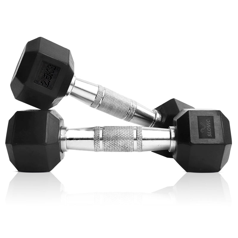 SLOVIC Dumbbells Set for Home Gym | 2.5 kg Dumbbell Set of 2 | Fitness Equipment for Men & Women | Rubber Coated, Hexa Shaped | Workout Core, Arms, Chest | Use with Gym Bench