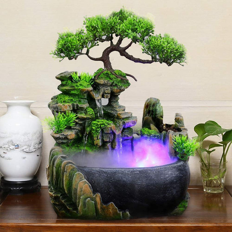 SURPRIZON Indoor Relaxation Desktop Fountain Waterfall with Rockery, Aquariums, Plant, Atomizing Humidifier, Perfect for Office, Home, Bedroom Desk Décoration