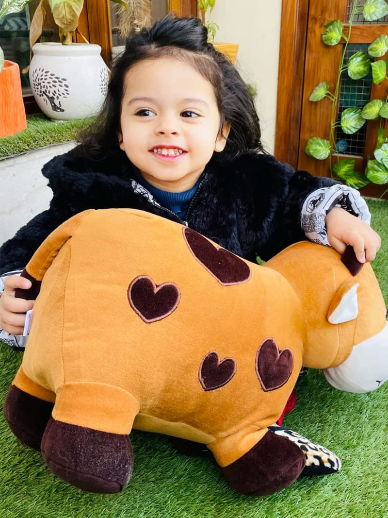 DearJoy Big Size Fibre Filled Stuffed Animal Cow Soft Toy For Baby Of Plush Hugging Pillow Soft Toy For Kids Boy Girl Birthday Gift (50 Cm, Brown), 1 Count