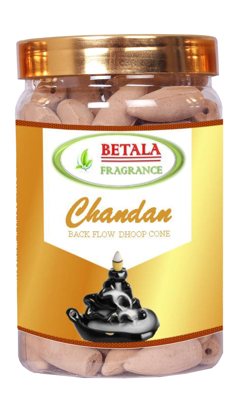 Betala Fragrance Chandan/Sandal Flavour Backflow Dhoop Cones, Back flow Incense Cone Pack of 100 Pcs (100 Pcs)