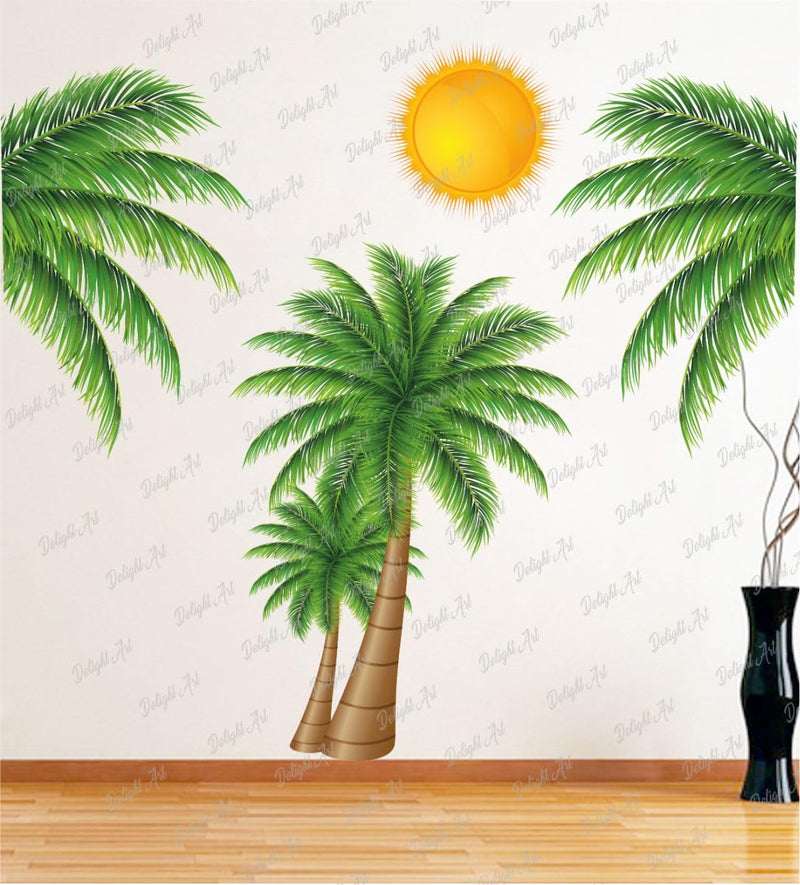 Divine Printry Palm Coconut Tree and Sun Design Wall Sticker Size - (72 * 65) cm