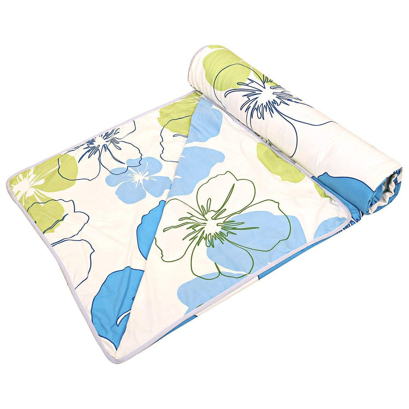 J SHREE Poly Cotton Blue Flower Print Single Bed Reversible AC Blanket