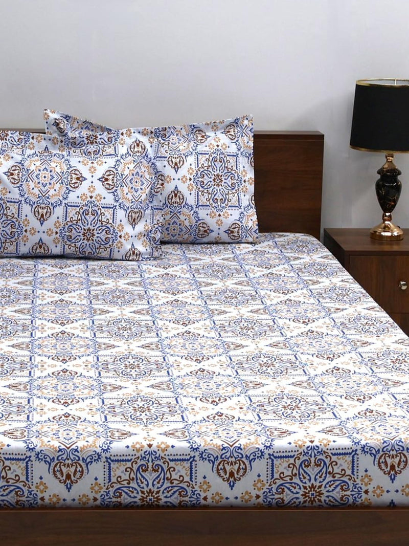 Bombay Dyeing King Size Bedsheet,144 Thread Count, Size: 274cm x 274cm,100% Cotton, with 2 Pillow Covers, 7499 (King, Gray)