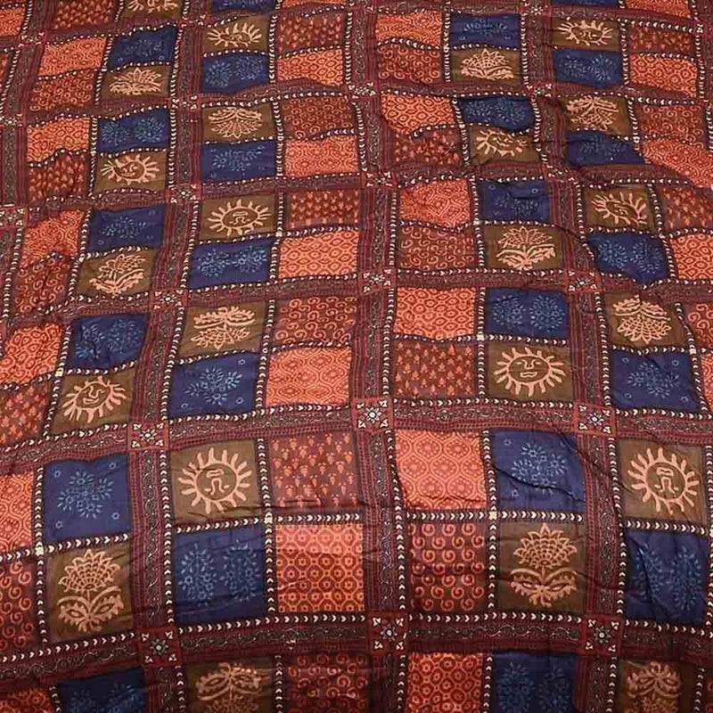 Little India Sanganeri Floral Gold Print Cotton Single Bed Quilt - Multicolor (DLI3SRZ108)