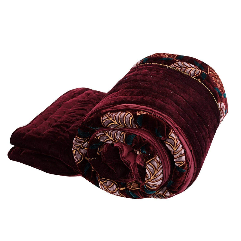 Craft Jaipur Jaipuri Velvet Razai Double Bed Size Quilt Razai Maroon Prints