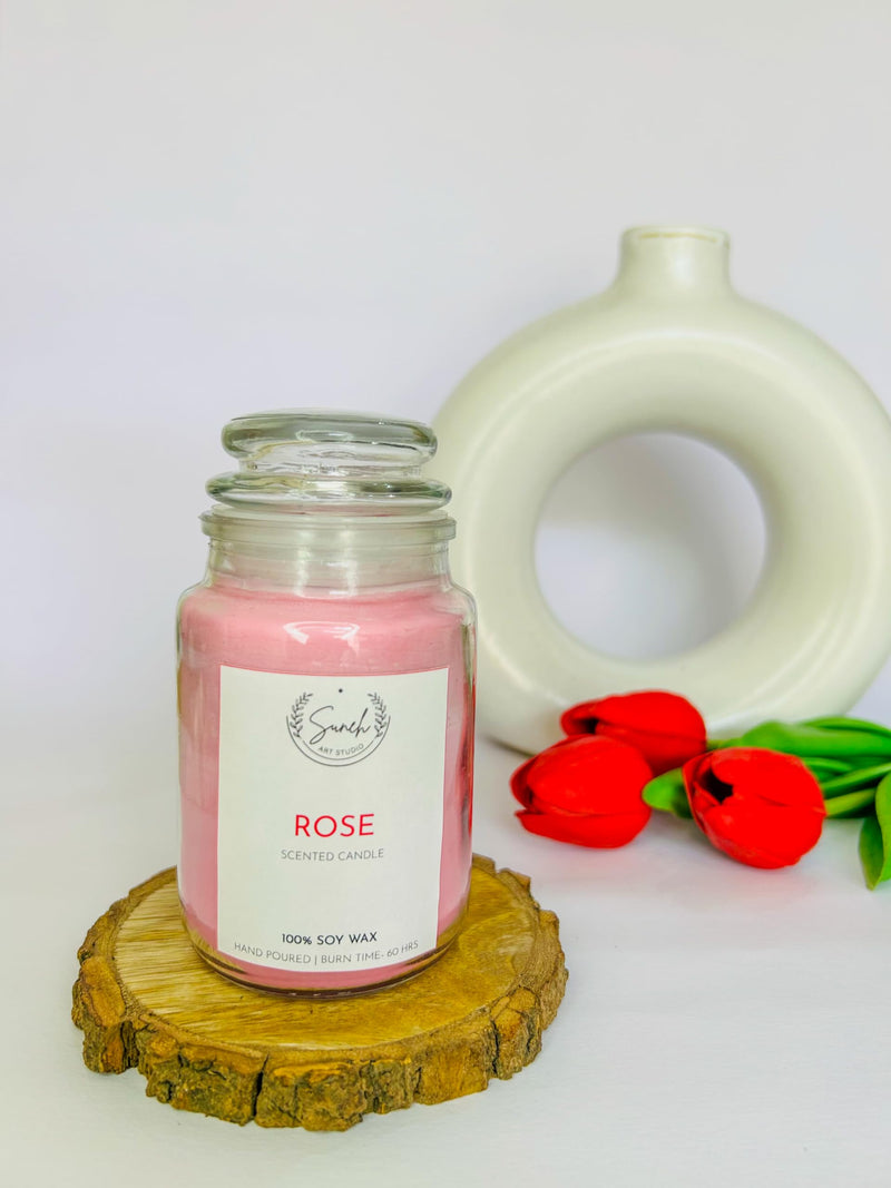 Suneh Aroma Candles Set of 3 Scented Aromatic Fragrance of Rose for Gifting & Home Decor, Votive Glass Jar Candle, 350 Gms Each,Up to 60 Hours Burn Time