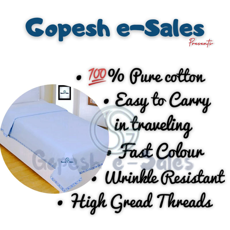 Gopesh e-Sales® 100% Cotton Cambric Fabric Plain Abstract Single Bed Cotton Reversible AC Dohar/Blanket (Pack of 1) Blue