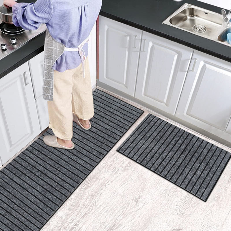 wolpin Kitchen Floor Mat Runner with Anti Skid Backing Home Striped Anti Slip Rug (Grey, 40 x 120 cm)