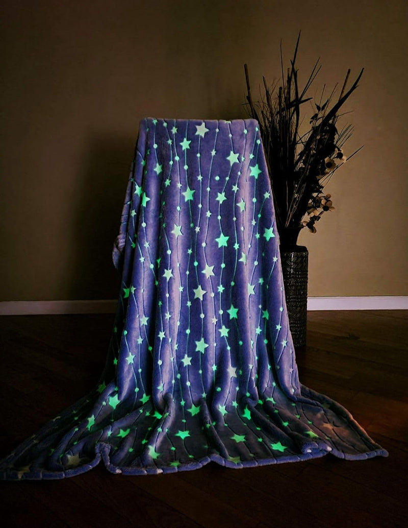 Reexplore Glow in The Dark Radium Blanket for Kids, Teenagers & Adults All Seasons Blanket Single Bed Queen Size (150 x 200 cm, 60 x 80 Inches). (Moon Star) (Dino)