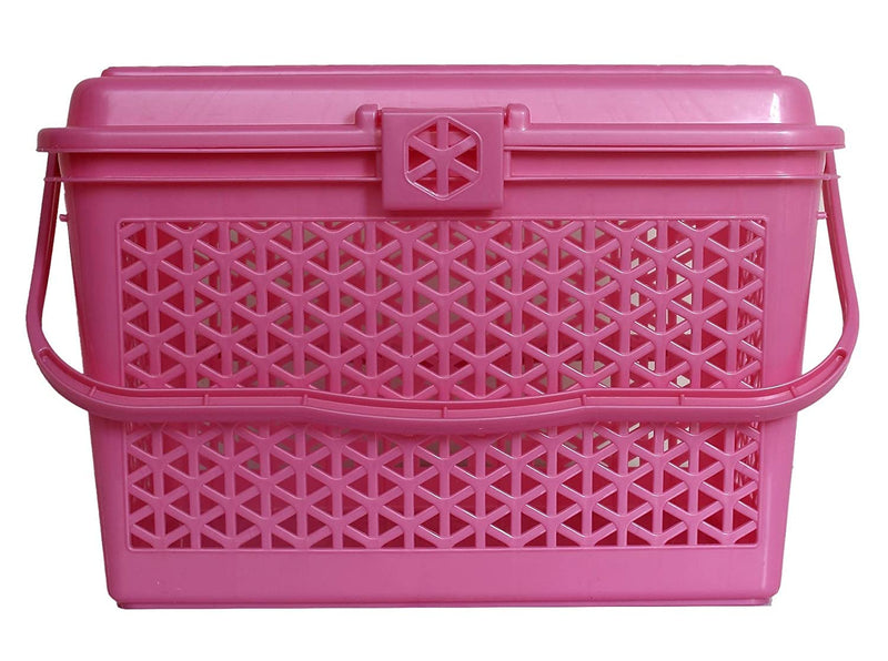 Kuber Industries Plastic Trendy Shopping Storage Basket with Handles - Small Bin (Pink)-KUBMART11092