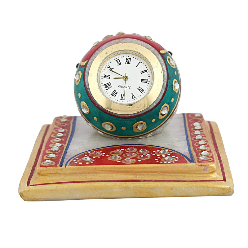 Kuber Industries Handcrafted Marble Table Clock with Chowki (10 cm x 10 cm x 7 cm, CTKTC4140)