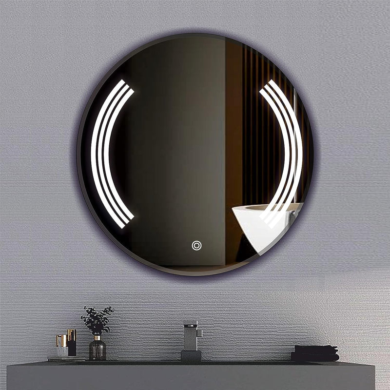 ARC homes Modern Cut LED Illuminated 3D Glass Led Mirror with Touch Senor | Stylish Long Led Wall Mirror for Bedroom Washbasin Bathroom Mirror with Led Lights (Double Light, 24 x 24 Inch)