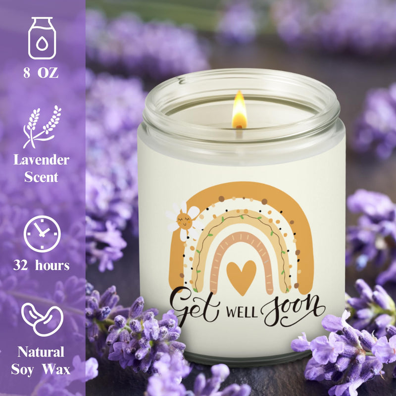 WATINC Get Well Soon Jar Candles Gifts for Sick, Lavender Scented Candle After Surgery Recovery Feel Better Gift, 32H Burning 10oz Natural Soy Wax Stress Relief Aromatherapy Feel Better for Women Men