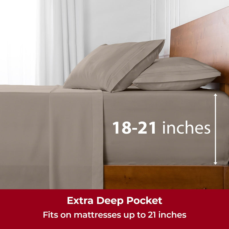 Mellanni Extra Deep California King Sheets - 4 PC Iconic Collection Bedding Sheets & Pillowcases - Hotel Luxury, Ultra Soft, Cooling Bed Sheets - for Women, Men, Kids & Teens (Cal King, Tan)